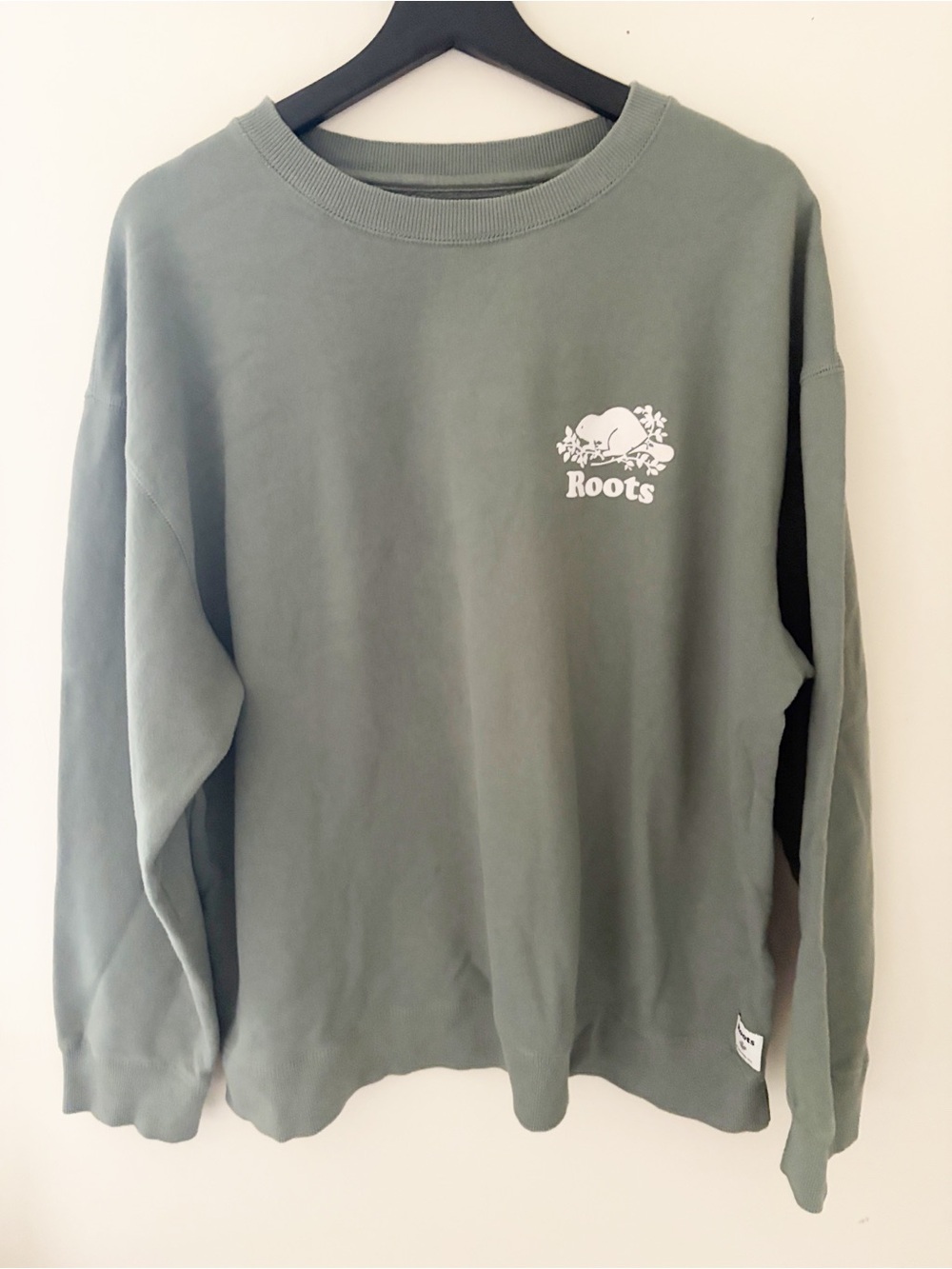 Roots Sage Green Crewneck Sweatshirt with White Logo
